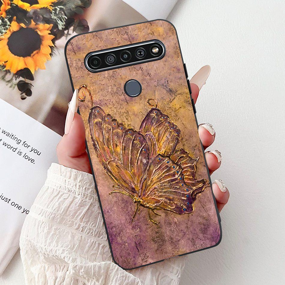 For LG K41S K51S 2020 Elegant Floral Cat Printed Phone Case For LG K41S K51S LM-K410 LM-K510 Black Silicone Soft Cases