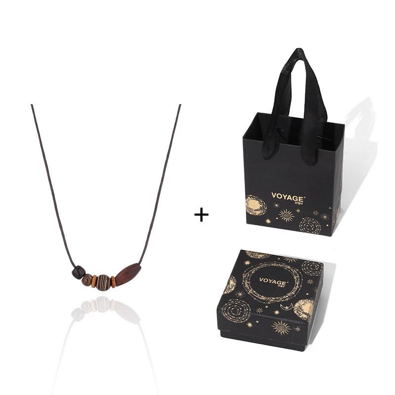 Retro Coffee Pendant Necklace with Wooden Beads - Irregular Long Chain for Women and Men, Chinese Style Fall/Winter Accessory