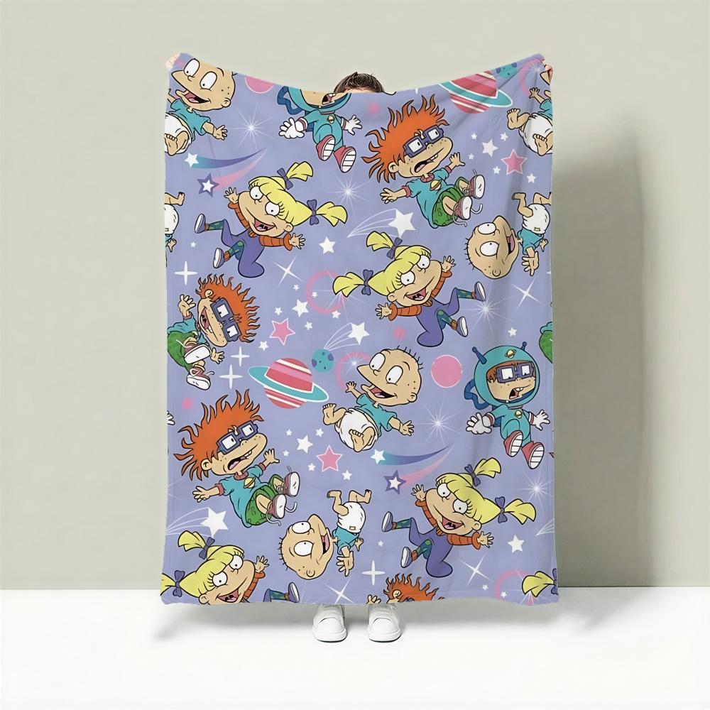 Cartoon R-Rugrats Throw Lightweight 240g Flannel Blanket Soft Skin-friendly for Summer Cooling