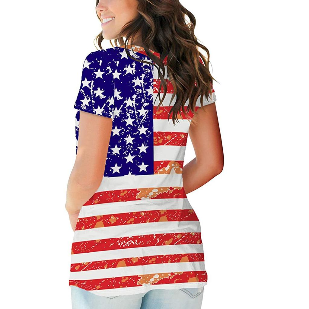 Independence Day Women's Casual V-Neck Loose Short Sleeve T-Shirt Blouse Tops