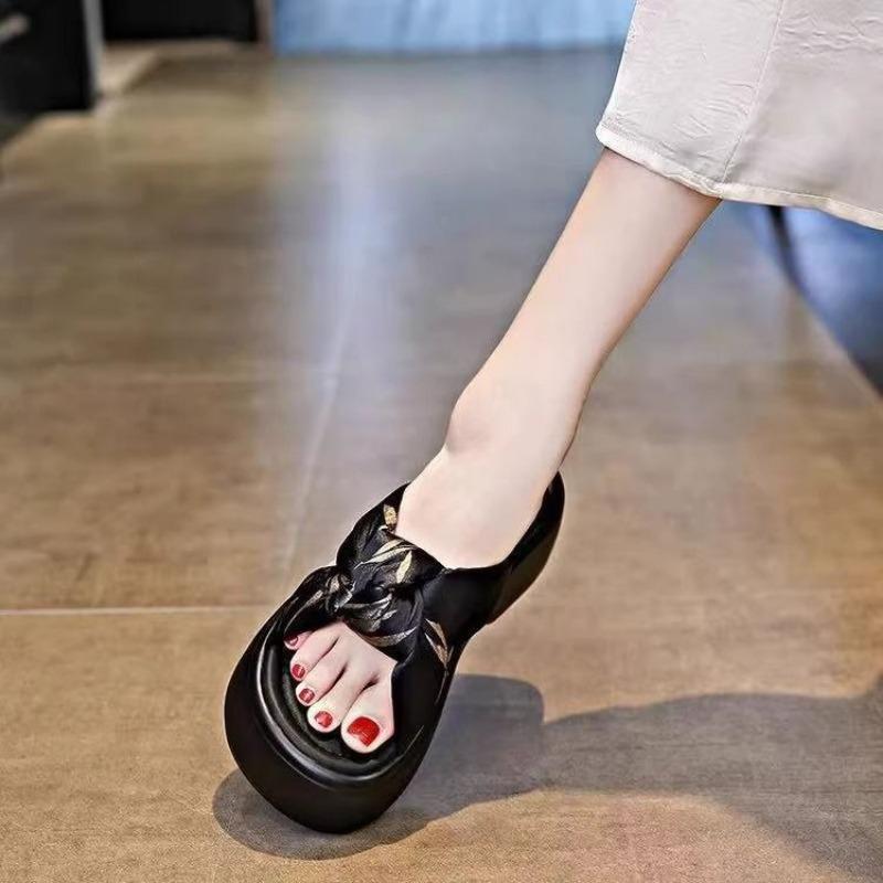 Summer small size thick-soled slippers women's muffin bottom heightened one-word drag new light soft-soled casual cool slippers