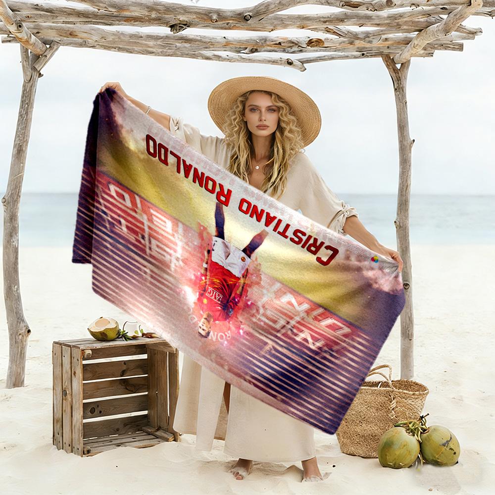 Football Players Beach Towel Super Soft & Absorbent Comfortable Lightweight Suitable for Swimming, Gym, Camping, Yoga Vacation