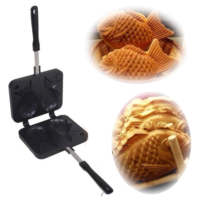 Taiyaki giapponese antiaderente a forma di pesce Bakeware Waffle Pan Maker 2 stampi Strumenti per la cottura della torta