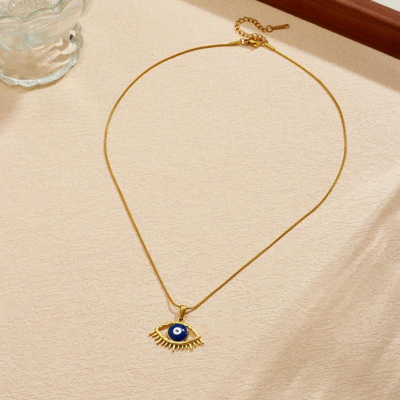 Gold Plated Stainless Steel Evil Eye Enamel Pendant Necklace for Women