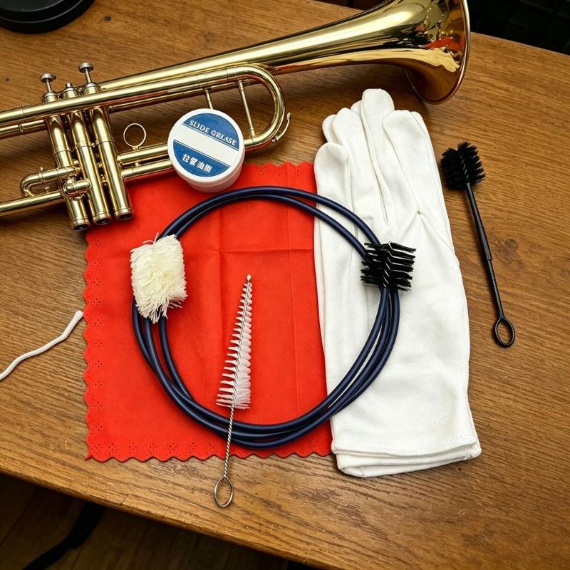Trombone And French Horn Cleaning Set With Mouthpiece Brush Bore Brush Slide Grease & Polishing Cloth For Brass Instrument