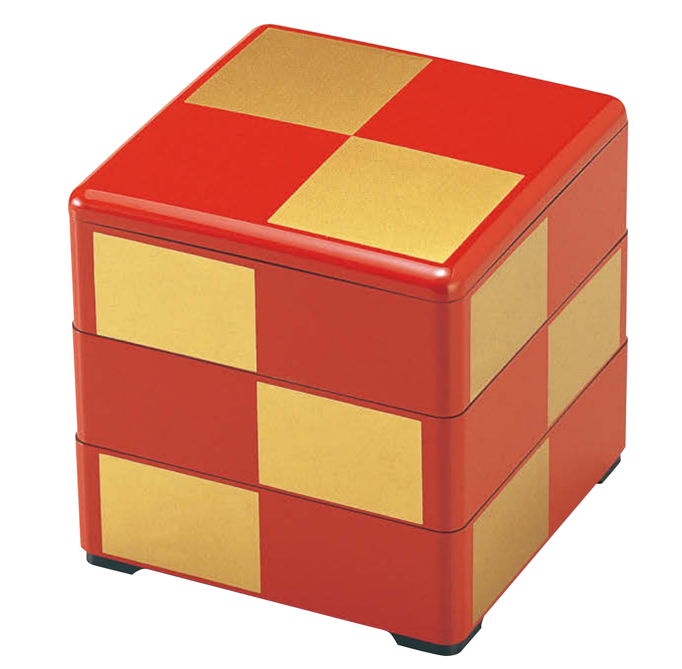 

Wakaizumi Lacquerware, 5.5-inch Jubako Box, Red with Gold Checkered Pattern (Black Interior), 3 Tiers, H-166-6A