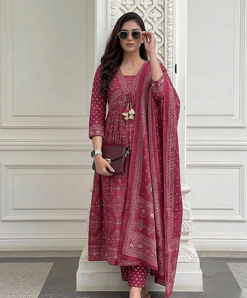 Premium Cotton Salwar Kameez Indian Pakistani Ethnic Anarkali Kurti Pant Set