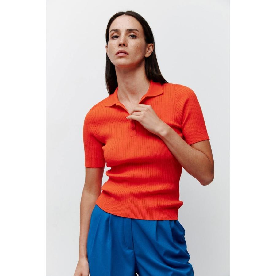 

Qooth Elegant Short Sleeve Pullover POLO Slim Thin Knitting Bottoming shirt Casual Women QT2776 L оранжевый