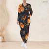 Women Plus Size Butterfly Printed V Neck Long Sleeve Nurse Scrub Set Pockets Top Long Pants Two Piece