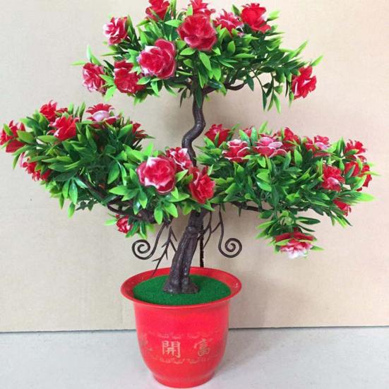 Künstliche Rosen-Blumen-Gast-Gruß-Kiefer-Blumentopf-Zuhause-Desktop-Büro-Dekor