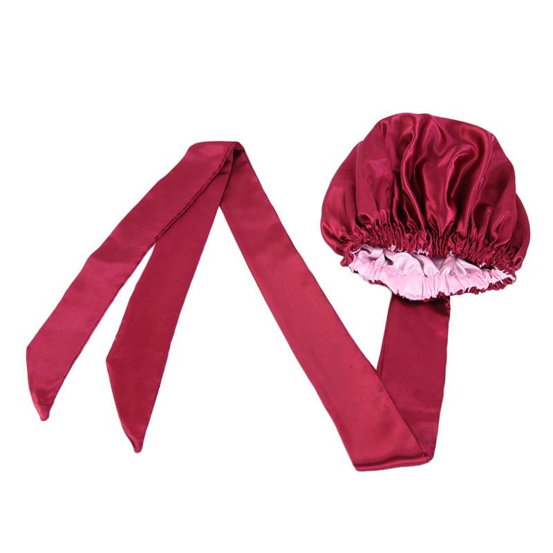 Double Layer Satin Bonnet Hair Wraps Long Band Custom Designer Bonnets Adjustable Elastic Bonnet