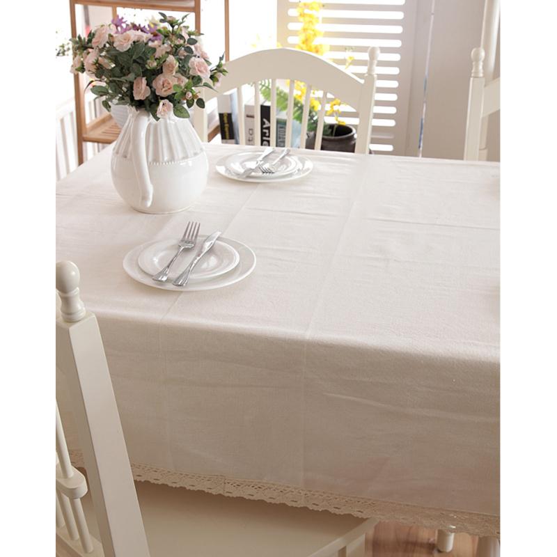 Modern Linen Cotton Solid Color Table Cover with Lace for Banquet Coffee Shop Home Decoration