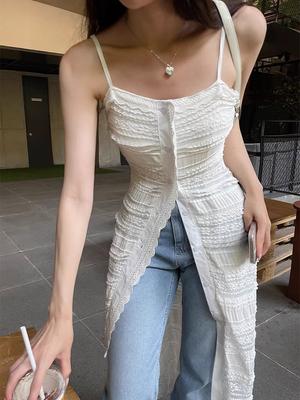 Südkorea Chic Sommer Französisch Sle Elegante Quadrat Kragen Einreiher Schwere Industrie Spitze Design Mode Sling Kleid Frauen