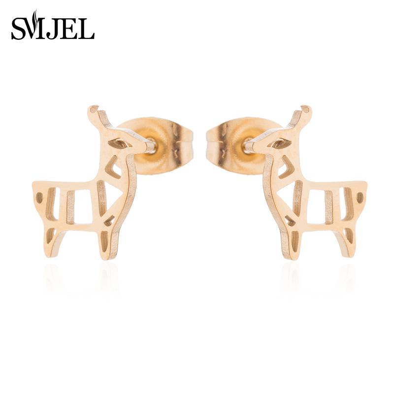SMJEL Minimalist Silver Color Deer Horn Earrings Women Christmas Jewelry Cute Elk Antler Ear Studs Unique Tree Branch Earings