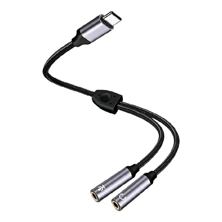 

Type C to Double 3.5mm Adapters Cable Noise Reductions Technology Nylon Texture Suitable for Headphones and Microphones 1