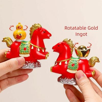 Niedliche Harzpferd-Figur Chinesischer Stil Schreibtisch-Ornament Neujahrs-Maskottchen Miniatur Rot Glücksbringer Tierkreiszeichen-Ornamente Schrank