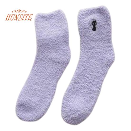 

1 пара нечетких уютных домашних носков для сна, очень мягкие однотонные, не выцветающие, свободные зимние теплые пушистые напольные носки для женщин фиолетовый