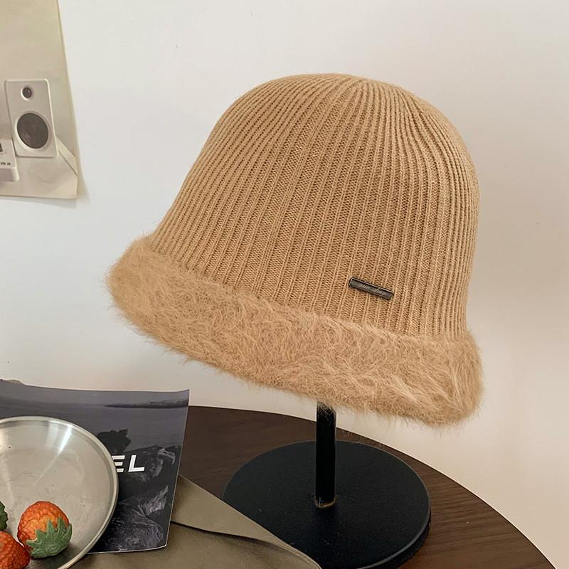 Knit Cozy Winter Bucket Hat Women Warm Fluffy Large Brim Fashion Accessory
