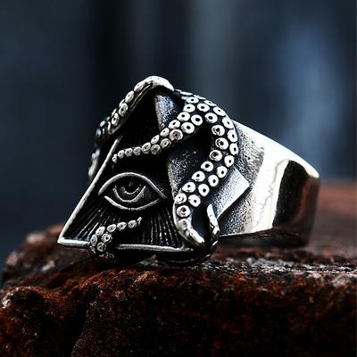 Retro Stainless Steel All Seeing Eye With Octopus Ring For Men Women Freemason Illuminati Triangle Masonic Rings Jewelry Gifts