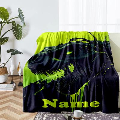 Custom Name Dinosaur Theme Printed Blanket - Perfect for Couch, Bed, Travel & Outdoor Use | Machine Washable, Cozy & Durable.
