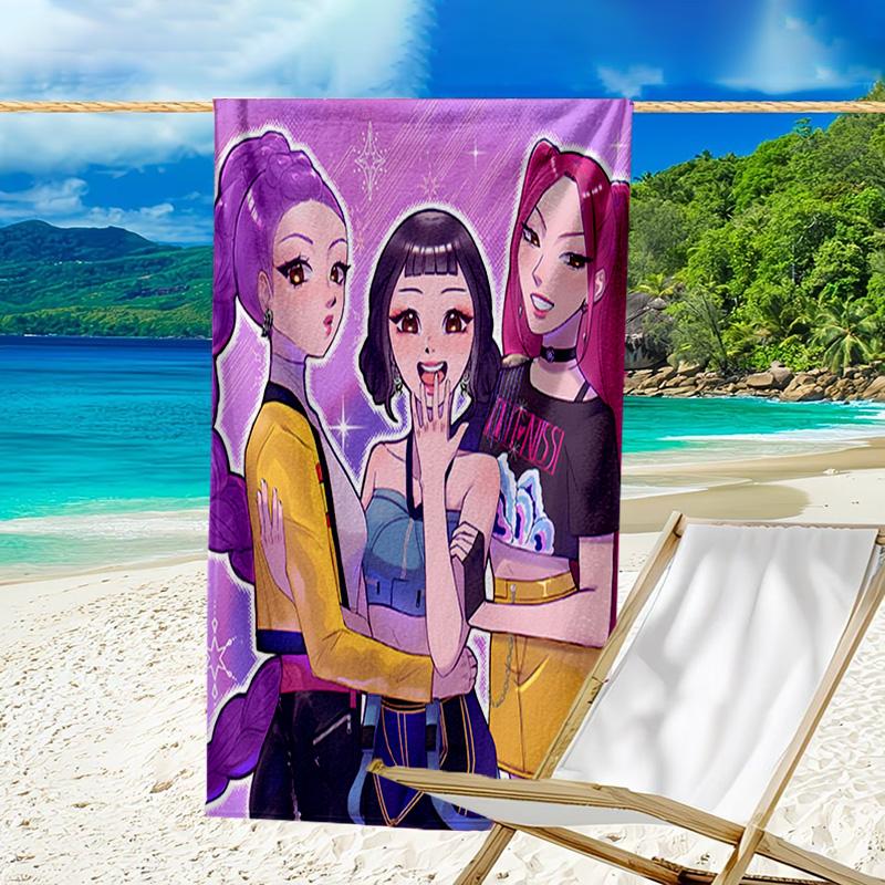 1pc KPop Demon Hunters10 Beach Towel, Beach and Seaside Swimming Pool Equipment, Fashion Pattern, Rectangular, Travel Essentials