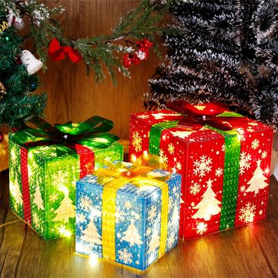 3 PIÈCES Boîtes Cadeaux Lumineuses Décorations de Noël Boîtes Cadeaux Flocon de Neige Boîte Cadeau de Noël pour Intérieur Maison Jardin Pelouse Décor