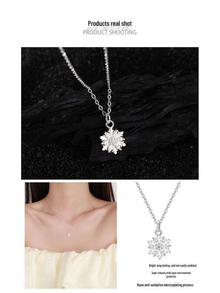 Sterling Silver Snowflake Diamond Necklace - High-End Clavicle Chain with Niche Design Pendant Choker