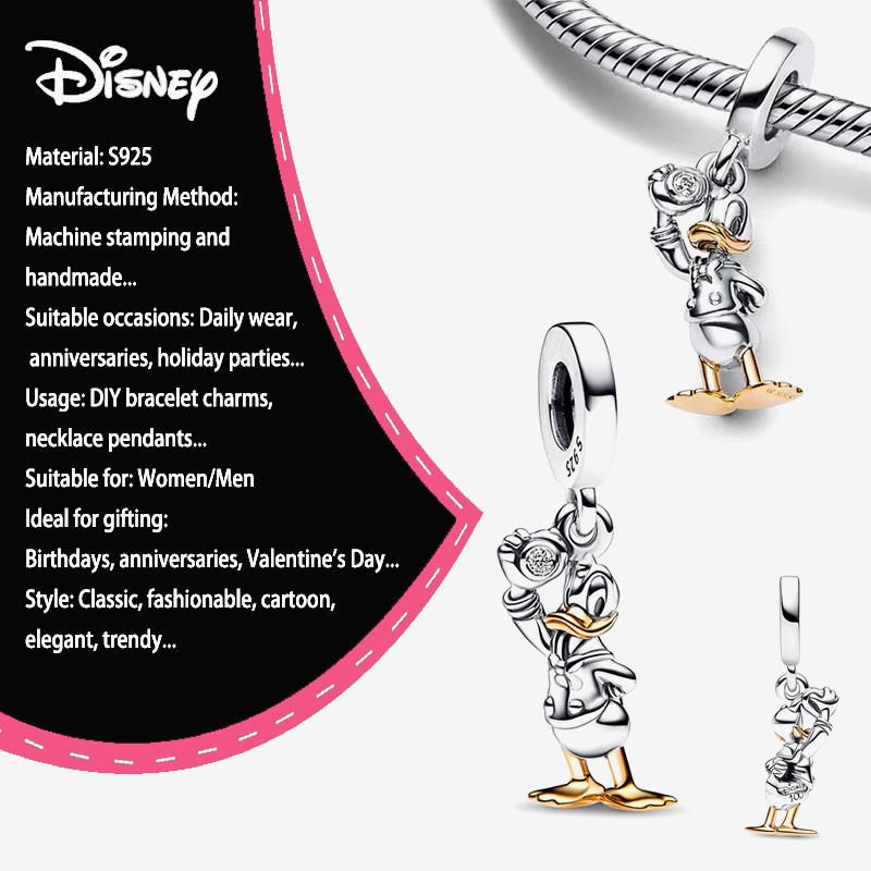 New Disney 925 Silver Winnie & Stitch Charms for Bracelet Necklace DIY Jewelry Gifts Holiday Party