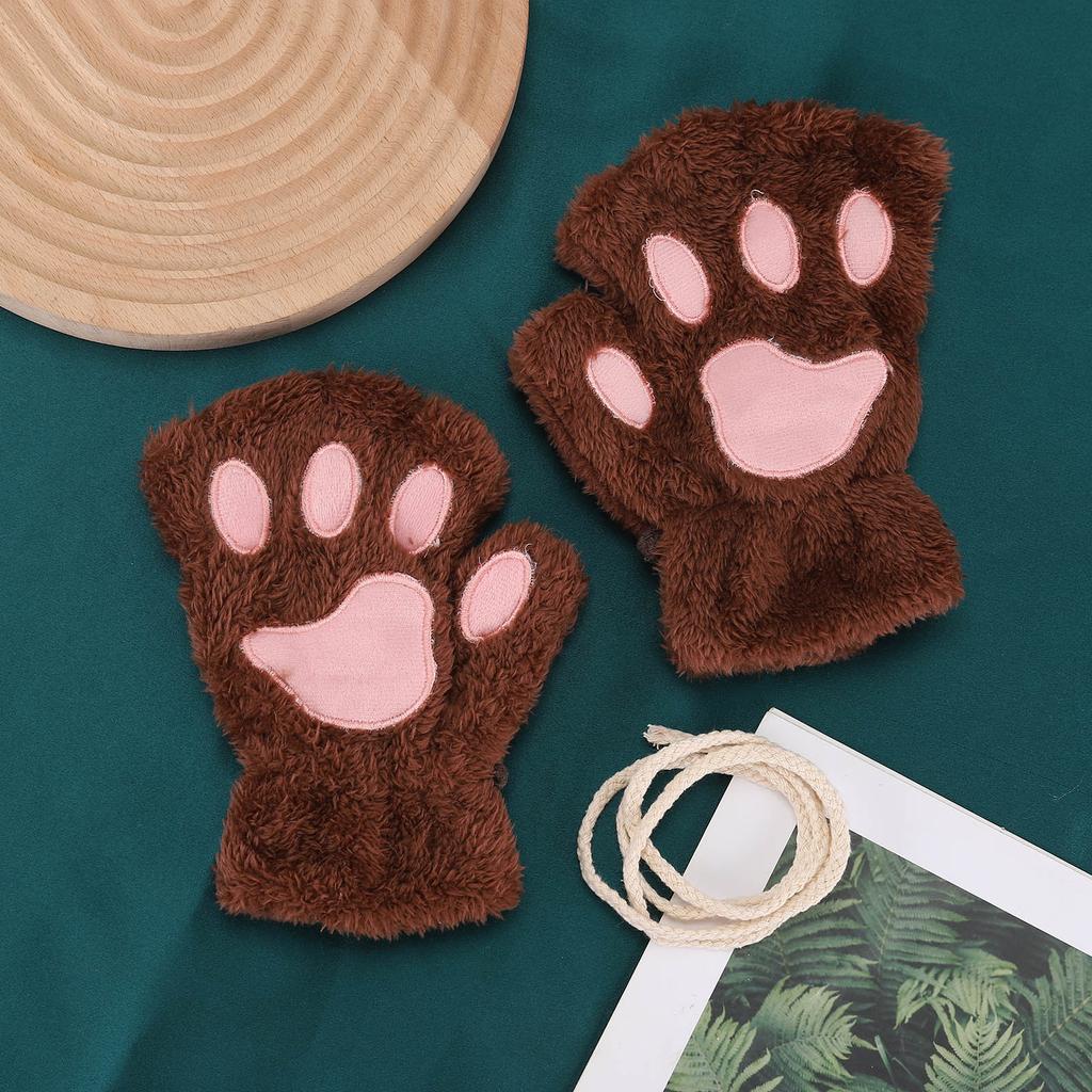 Gants D'hiver En Peluche Pour Femmes Ours Patte De Chat Griffes Chaton