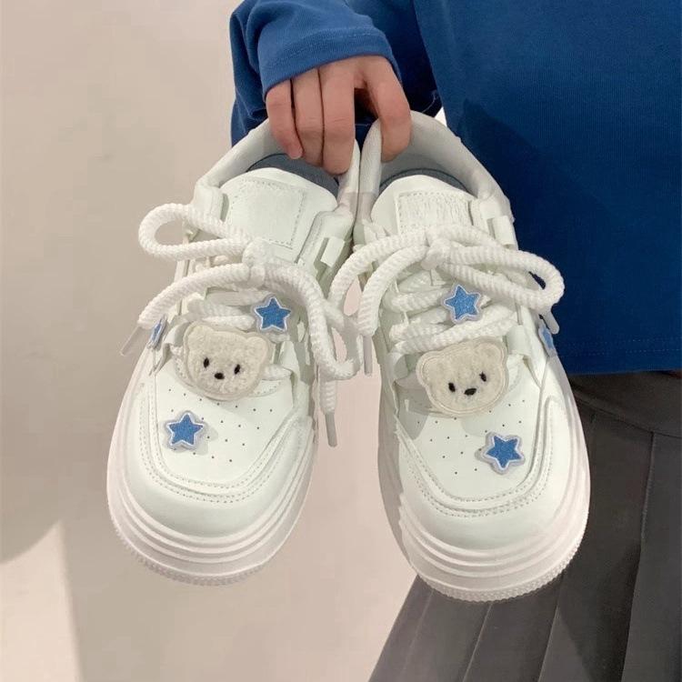 Women Kawaii Blue Platform Sneakers White Shoes Vulcanize Cute Casual Footwear Skateboard Tennis Female