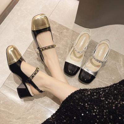 Fashion Hot Selling All-Match 2025 Sandals Female Shoe Block Heels New Closed Chunky Spring Retro Scandals Janes Closed Toe Sandals