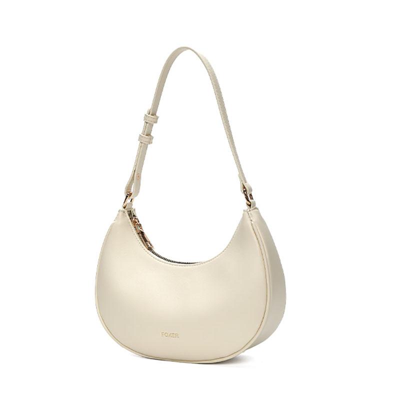 

FOXER Brand Women s Shoulder Bag Soft PU Leather Female Handbag Simple Daliy Half-moon Bag Large Capacity Purse New Year Gift