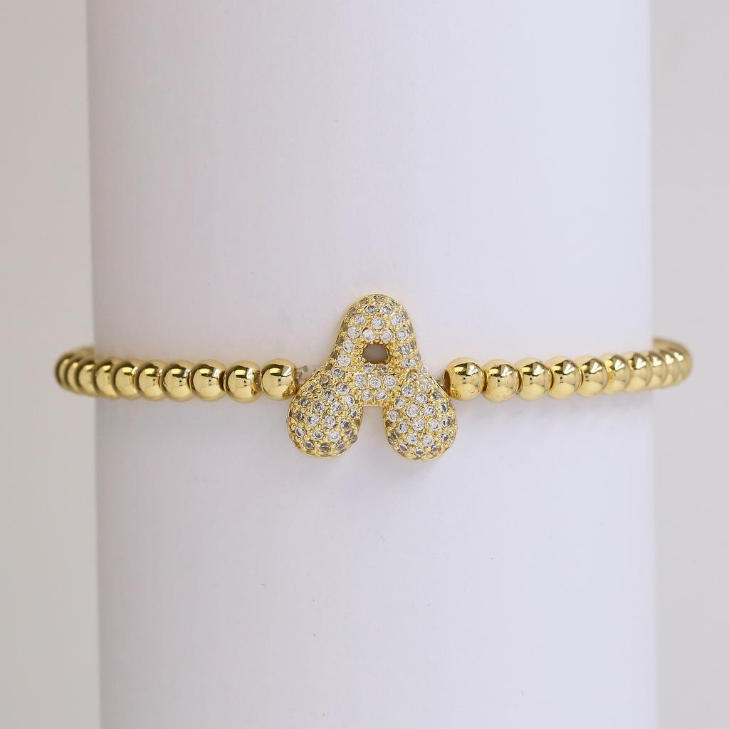 Trendy Hot Sale Hip Hop 18k Gold Plated 26 English Zircon Letters Bracelet Fashion Copper Beading Bracelet Women's Gift Jewelry