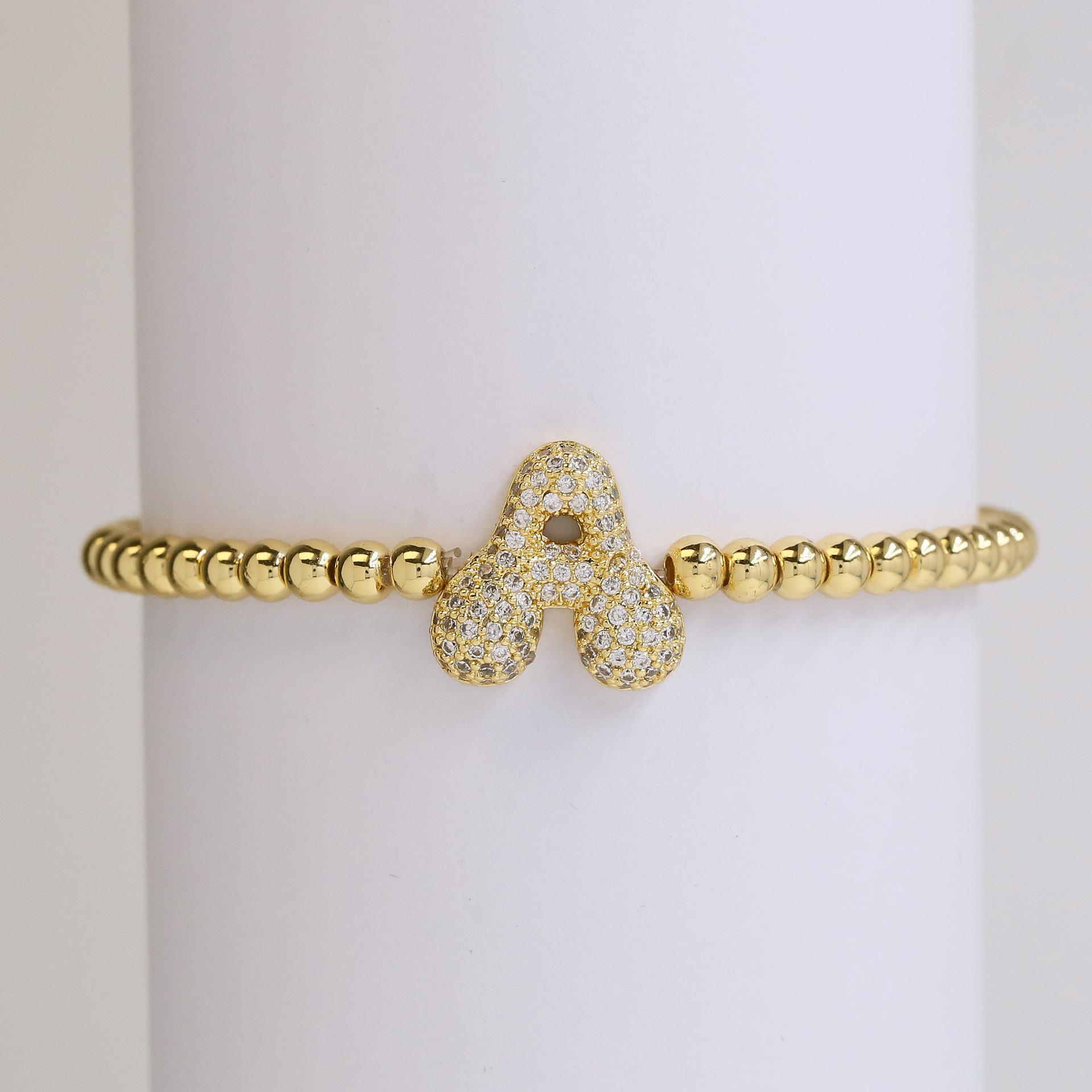 Trendy Hot Sale Hip Hop 18k Gold Plated 26 English Zircon Letters Bracelet Fashion Copper Beading Bracelet Women s Gift Jewelry 17.8cm