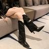 Vintage Rivet Pointed Toe Women Pipe Long Boots Sexy High Heel Shoes Autumn Winter Western Cowboy Booties  De Mujer