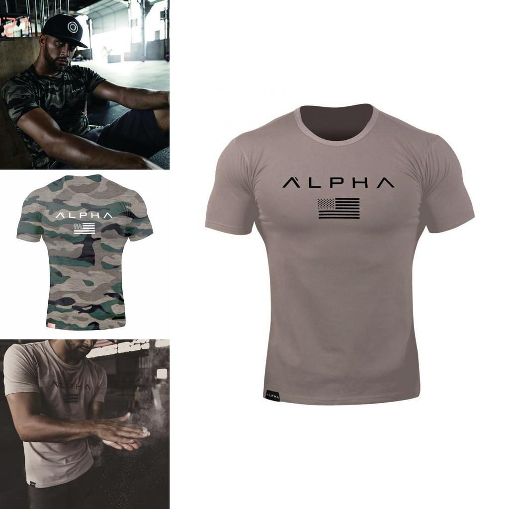 Erkek Spor Vücut Geliştirme Fitness Kas Antrenmanı Bisiklet Yaka Tişört Nefes Alabilir Hızlı Kuruyan Kumaş ve Amerikan Bayrağı Baskılı