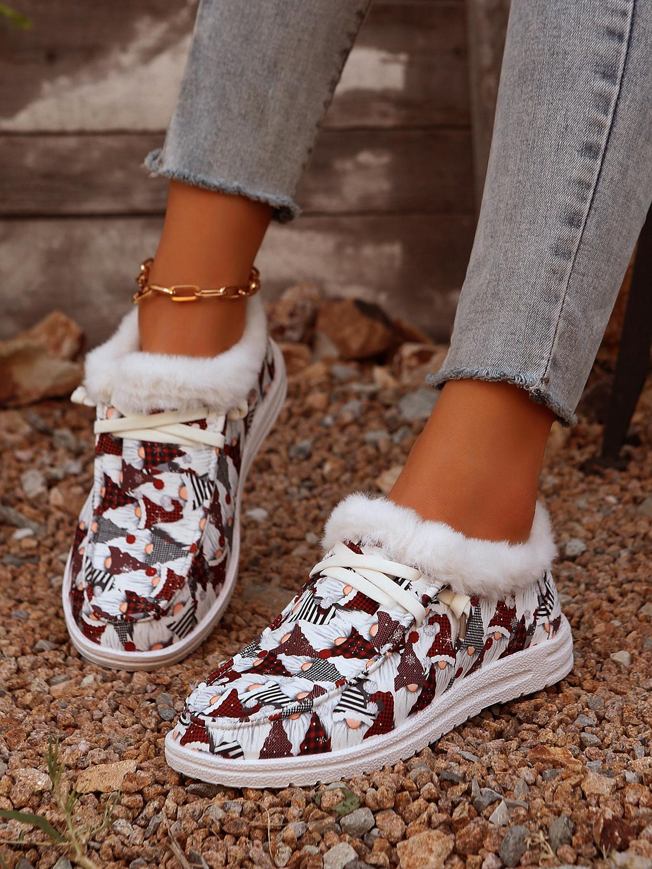 

Модная женская обувь 2024 года, осень и зима, новый стиль, повседневная обувь с принтом, теплая женская обувь из хлопка на плоской подошве из бархата 42