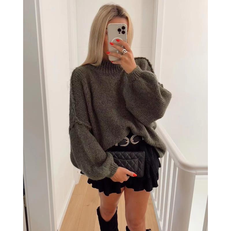 DAFIFY Damenmode, lässig, Herbst/Winter, einfarbig, mit Druck, lange Ärmel, O-Ausschnitt