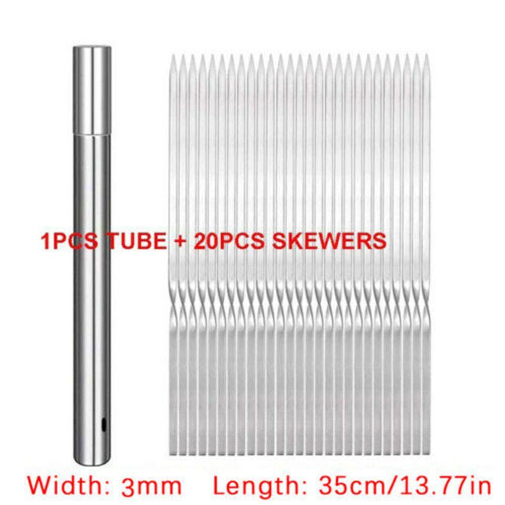 20pcs Long Kabob Flat Grilling Skewers Set Stainless Steel BBQ Skewers Metal BBQ Skewers BBQ Sticks