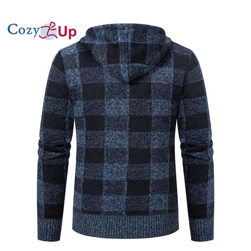 Cozy Up Men Sweater Coat  Autumn Winter Thick Warm Hooded Plaid Wool Sweater Cardigan  Zipper Fleece Coat Men