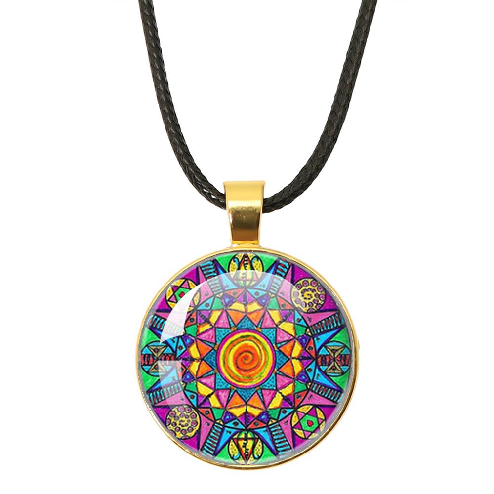Klassische Lebensblume Seilkette Glasanhänger Halsketten Mandala Elegante und komplexe Muster Halsketten Damen Cabochon Schmuck
