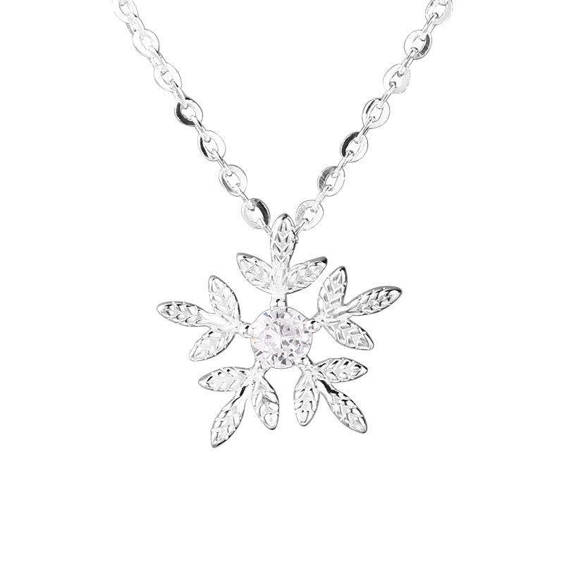 Schneeflocke S925 Sterlingsilber Halskette & Ohrstecker Set - Exquisite Herbst/Winter Weihnachtsgeschenk Accessoires.