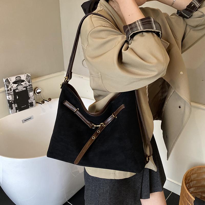 Retro suede tote bag women's simple texture versatile backpack large capacity high sense commuter shoulder messenger bag