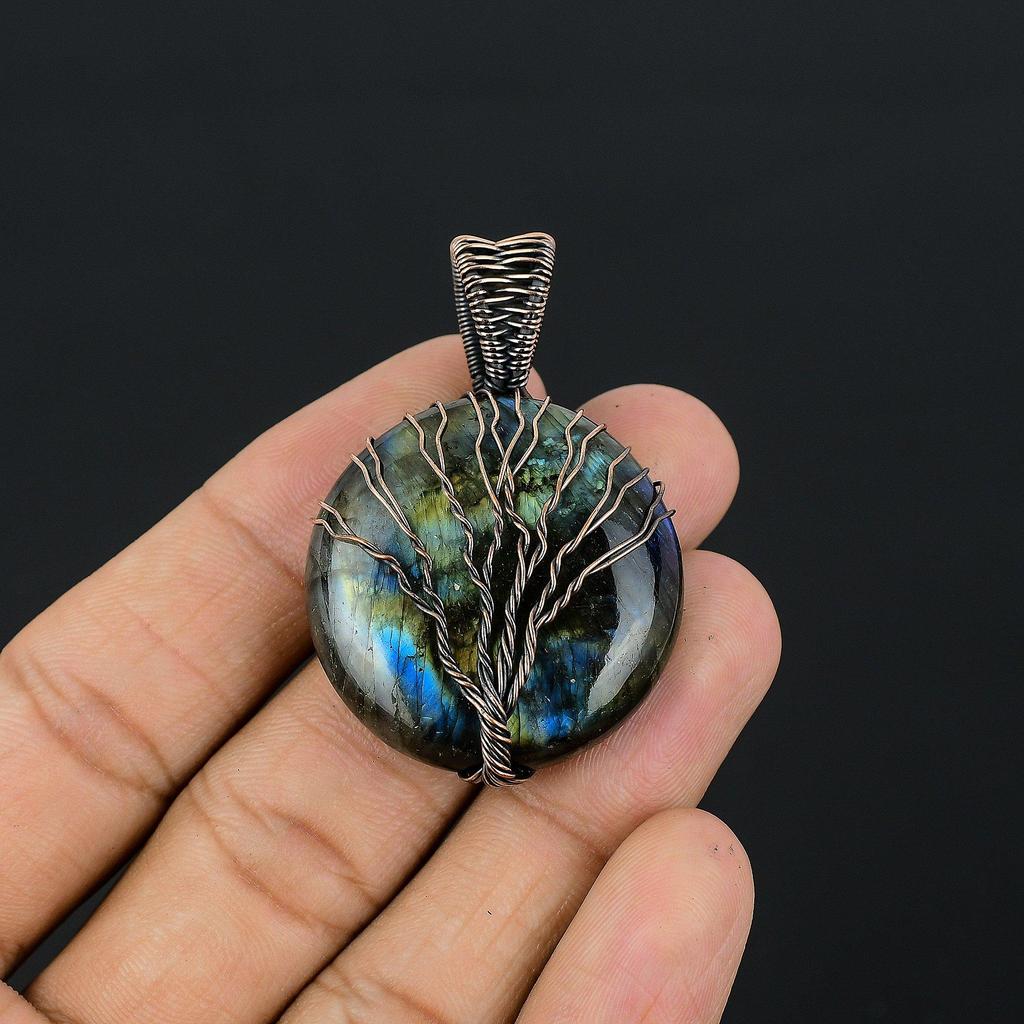 Labradorite Pendant, Handmade Gemstone 999 Copper Wire Wrapped  Pendant Antique Jewelry, For Gift Silver Jewelry