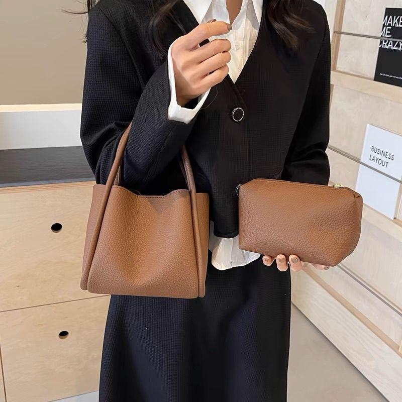 High-End Korean Style Women's Solid Color Basket Bucket Crossbody Handbag - 2025 