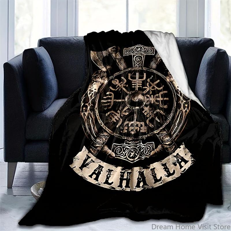 1pc Flanged Blanket, Viking Logo Printing Blanket, suitable for sofas, beds, offices, travel, camping chairs, warm plush blanket