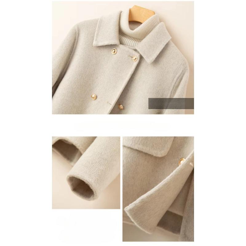 Cashmere Coat Women Autumn Winter Double-Breasted Doll Collar Short Wool Jacket Female Loose Outwear