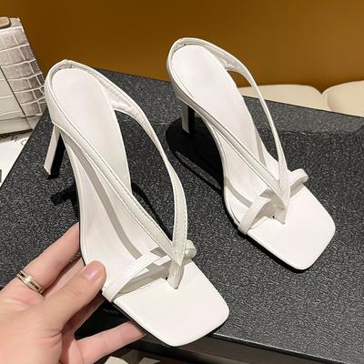 Mode Nya Dam Lyx Clip Tå Sandaler Damer Utomhus Högklackade Tofflor Mode Mångsidiga Flip Flops Sommar Fyrkantig Tå Tofflor