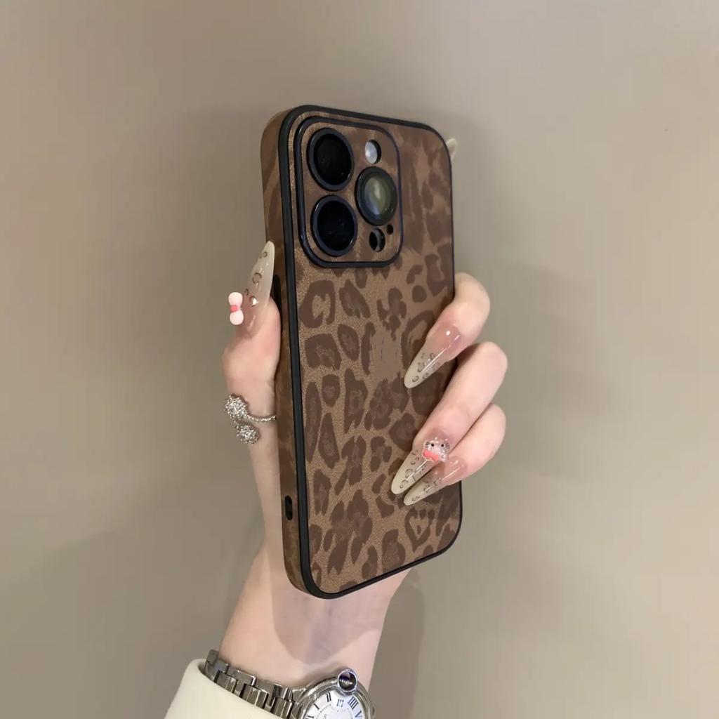 Leopard Print Leather Pattern Mobile Phone Case Suitable for IPhone 16 Protective Case 15promax Apple 15 with Lens Film
