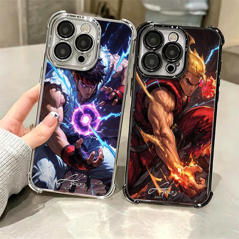 S-Street F-Fighters Soft Phone Case For iPhone 15 16 17 Air 14 Pro Max 16E Plus 13 12 Mini Plating Anti-Fall Fundas